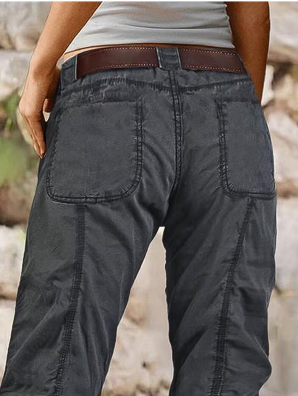 Flamingals Straight Leg Front Stitch Detail Dark Gray Pants NWT Size Large - Picture 3 of 9